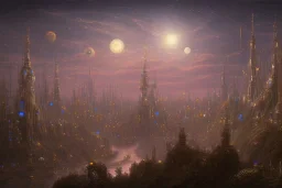 industrialized futuristic city on a fantasy starry night