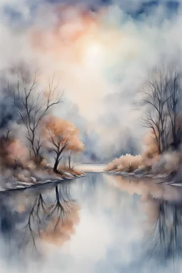 The place where the Dream and its followers live. A reflection of the sky. Watercolor, new year, fine drawing, beautiful landscape, pixel graphics, lots of details, delicate sensuality, realistic, high quality, work of art, hyperdetalization, professional, filigree, hazy haze, hyperrealism, professional, transparent, delicate pastel tones, back lighting, contrast, fantastic, nature+space, Milky Way, fabulous, unreal, translucent, glowing