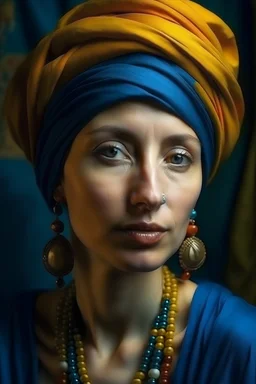 Portrait of l woman in turban with jeswellery painted all well like style of Van Gogh