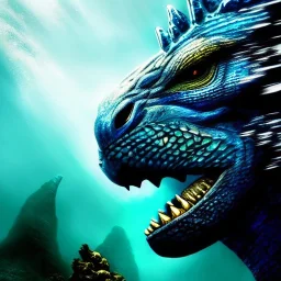 ultra detailed fullbody portrait of Godzilla underwater, extremely detailed digital painting, intrincate, extremely detailed face,crystal clear Big eyes, in the style of rafael sanzio, mystical colors , perfectly centered image, perfect composition, rim light, beautiful lighting, 8k, stunning scene, raytracing