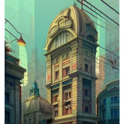 Metro station on building +Beaux Arts architecture+artdeco architecture+detailed facades+uphill road+trees+ biopunk+Bueno Aires+turin+trieste+Book illustration by Gediminas Pranckevičius, Jean Baptiste Monge, Brian Kesinger, Anton fadeev, Kilian Eng, strong lines, high contrast vibrant colors, highly detailed, 16k resolution, trending on behance