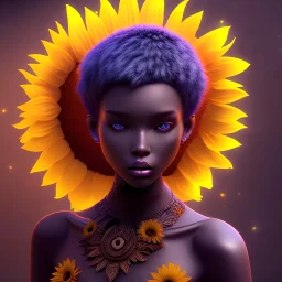 Black skin, pixie, moonlight, sunflower