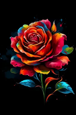 a painting of arose flower on a black background, a digital painting, by Jason Benjamin, shutterstock, colorful vector illustration, mixed media style illustration, epic full color illustration, mascot illustration