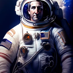 Portrait of George Washington in a space suit in the style of Jim Lee and Paul Hedley, Gabriel Testino, 8k, cinematic, ultra hd, sharp focus