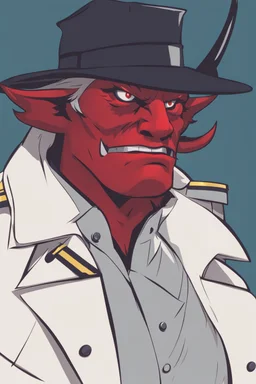 A red demon wearing a police comisioner outfit.