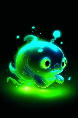 Cartoon Underwater bioluminescent cute tiny creature neon, macro art