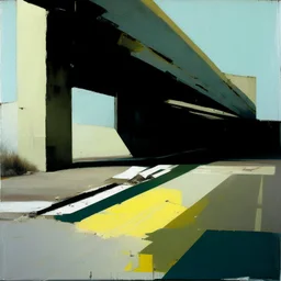 Minimal abstract oil paintings desolate 1960s carpark concrete fragments. style of Justin Mortimer and Francis Bacon. road markings.