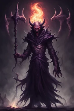 demon monster abyssal dark mage possessed by many souls with a staff