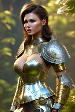 milf, brunet hair, knight armor, full body, forest, 8k resolution, high-quality, fine-detail, intricate, fantasy art, detailed matte, volumetric lighting, illustration, 3D