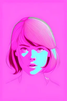 Neon Negative sketched girl face in pastel pink background