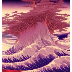 illustration by <Katsushika Hokusai>, purple tones, darkred tones,