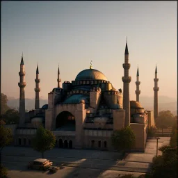 Sultanahmet cami sunset, photo realistic, unreal engine 5, octane render, cinema4d