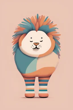 Hand drawn blob shape, colorful nude tone, funny fat fluffy lion in stripe socks, minimal abstract organic shapes, blank space for design