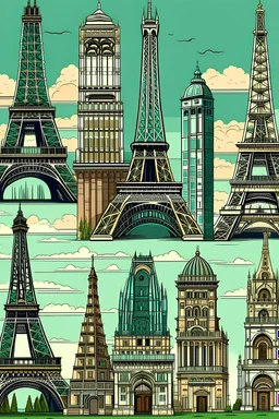 Include illustrations of iconic structures such as the Eiffel Tower,These landmarks are recognized worldwide and offer a sense of grandeur.