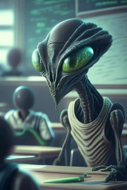 Alien in a classroom ,highly detailed, artstation, sharp focus,4k