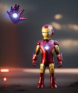 iron man toddler, full body, dramatic lighting, angry, hyper realistic