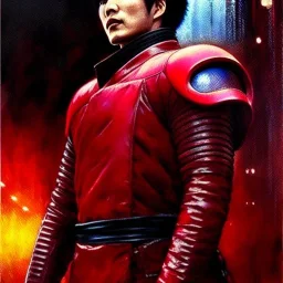 portrait of 'kaneda motorcycle-akira(1988)',ancient japanese armor, painting by gaston bussiere, greg rutkowski, yoji shinkawa, yoshitaka amano, tsutomu nihei, donato giancola, tim hildebrandt, oil on canvas, cinematic composition, extreme detail,fit full head inside picture,16k