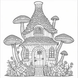 A fairy house Twinkling Petal Palace, coloring page, exact shape, real image, minimal lines, white back ground color, real style, realistic, minimalistic, minimal black line art, line art, crisp line art, unique coloring sheet, outlined, outline, crisp, crisp line edges, illustration, thin lines, crisp clear lines, line art, clean line art, unique, 8k, no colors, no dark color, no black color, avoid thick black, minimalistic line edges, white back ground,