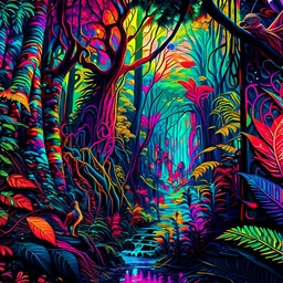 Hermoso bosque colorido maximalista arte grafiti calidad ultra, hiperdetallado,12k