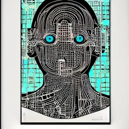 artificial intelligence. ink, poster, acrylic