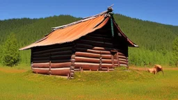 wooden house in the highlands of mongolia