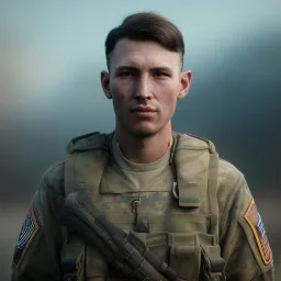 A portrait of a soldier, atmospheric,fantasy, realistic, unreal engine 5, cinematic lighting, octane render.