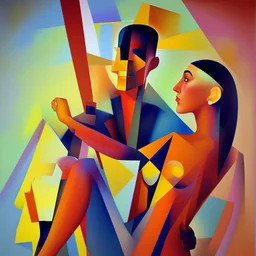 a painting of a man and a woman, a cubist painting by Keith Mallett, cg society, figurative art, cubism, fauvism, art