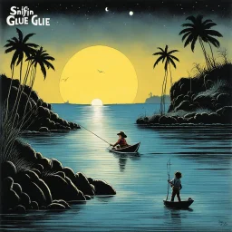 SNIFFIN’ GLUE magazine illustration cover by Marcel Gotlib, special issue on One night, a young fisherman named Mateo sets out to sea, unaware of the dangers that await him. As he casts his nets into the dark waters, a creature With the body of a fish and the face of a human,