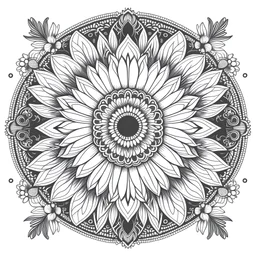 Coloring Pages: A image of a beautifully intricate mandala design with flowers as the main focus. detailed patterns showcase the calming and relaxing nature of adult coloring books.