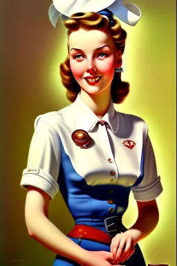 housewife, 1940s painting, cute, beautiful, wholesome