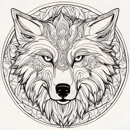 outline art, coloring pages, white Background, sketch style, only use outline, mandala stile, clean line art, white background, no shadow and clear and well, MANDALA ANGRY WOLF