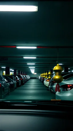 Parking lot underground with gongs in a car