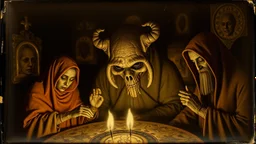 Daguerrotype close up some mysterious figures, odd background, cinematic, Hieronymus Bosch Max Ernst ambient light, by Minicavio Quollati and Marlost Endgulp, Amano, Botticelli, Alphonse Mucha