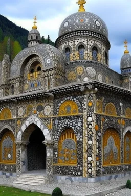 A gray monastery made out if steel designed in Ica stones painted by Gustav Klimt