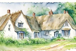 Detailed loose watercolour of an small English cottage