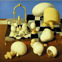 Putin, President Xi Of China And Joe Biden Play Chess With A Pigeon,Ufo And Atomic Bomb Mushroom Cloud,Complex Surgical Instruments Intermixed With A Newborn Boy,Minimalism,Painting By Adrian Ghenie,Rene Magritte,Pablo Picasso,Michelangelo,Salvador Dali,Lucian Freud