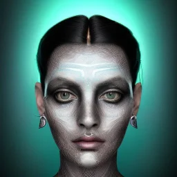 portrait of a modern style city priestess, silver obsidian influence, emerald lightning style, fractal anthracite sulfur face paint injection in multispiral complex patterns, piezoluminescent amber background details, liquid swirled coal background, gorgeous face, flawless, photorealistic, hypermaximalist, large detailed eyes, award-winning digital artwork, perfect moment, vibrant, highly detailed, cinematic, UHD, hyperrealism painting, design matte painting, digital render, digital painting, ex