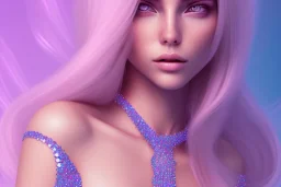 beautiful, soft, blues soft eyes, smiling, whole top head,whole head, straight and blonde long hair, brillante suit, background pink and brillante, background crystal castle,dont cut the top of the head,8K