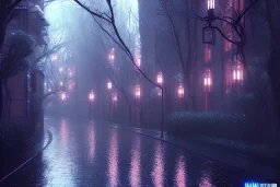 Cinematic, romantic, atmospheric, night, Tokyo, dark, rain, high level of detail, high definition, blue neon, blender 3d