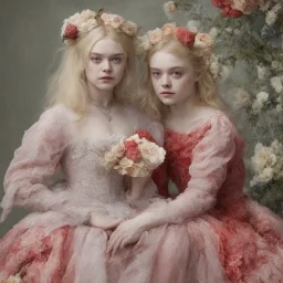 Elle fanning and dakota fanning as flowers, red, 1890