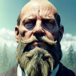 "MIddle aged white human male, with a trimmed but uneven beard, piercing green eyes with slick back hair head and shoulders portrait, 8k resolution concept art portrait by Greg Rutkowski, Artgerm, WLOP, Alphonse Mucha dynamic lighting hyperdetailed intricately detailed Splash art trending on Artstation triadic colors Unreal Engine 5 volumetric lighting Splash art fantasy"