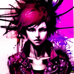 beautiful punk girl, hyper detailed, hyperdetailed, intricately detailed, illustration by <Yoji Shinkawa>, purple tones, darkred tones,