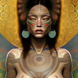 retrato de Mujer tribal maorí bella con tatuajes con estilo de Gustav Klimt