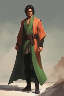 Full Muscular Body, Male Tan Human, Sith Empire, Red Bandage Blindfold. Green and Black Robes