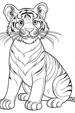 coloring page for kids, tiger, cartoon style, thick outline, low details, no shading, no color