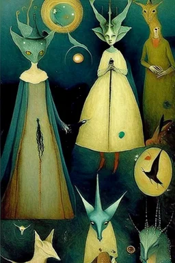 a collage of surrealist paintings by artist "Leonora Carrington",by artist "Christian Schloe"