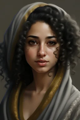arab woman , realistic , curly hair,