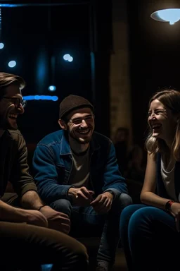 Epic cinematic shot gece oturmuş gülüşecek birbirleri işe sohbet eden kısa saçlı kızlar maç 2