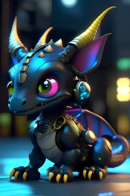 3D toy, IP, cyberpunk style, cute little dragon, fashion, festive, l
