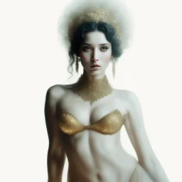 (Masterpiece1:5) By(Jan Saudek:Natalie Shau:1.5) (highest quality) (ultradetailed:1.5),bright Foreground with (gold sparkles floating Intricately through the painting:1.5),attractive and content woman 😁, she sits on the beach with snoot lighting is the defining light source,gold dress melting into the sand 😅),dreamlike, (surreal:0.5) beach with soft sand, High contrasts, vibrant colors, flawless Composition,Soft Lighting Create Depth Of Field. accentuates the beauty of the piece,provocative ar